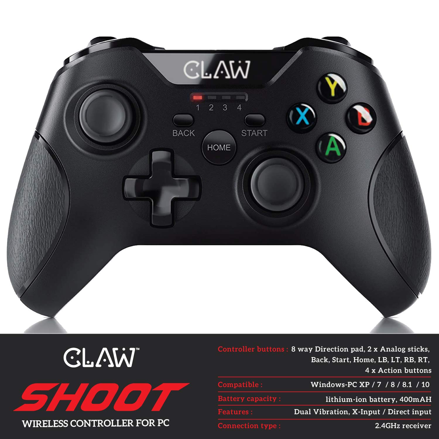 CLAW Shoot Wireless 2.4Ghz USB Gamepad Controller for PC Supports