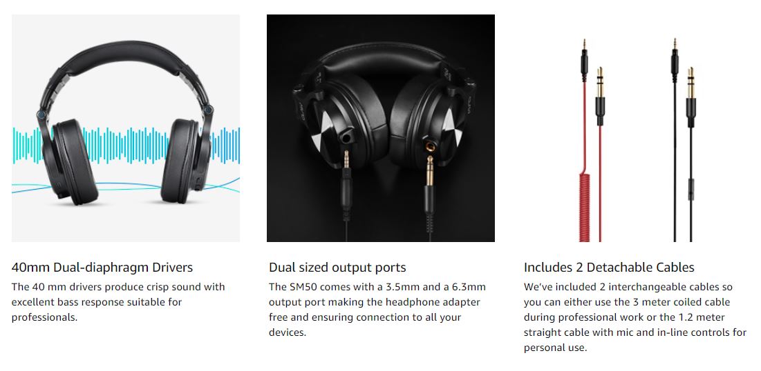 CLAW SM50 Professional Studio Monitoring DJ Headphones with 2